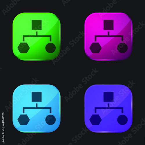 Block Schemes Of Black Shapes four color glass button icon