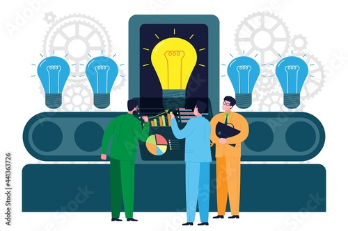 Business concept. Businessman investor is looking for a fresh idea for investment. Startup metaphor. Vector cartoon flat illustration.