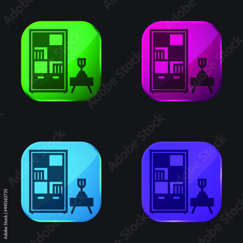 Bookcase four color glass button icon