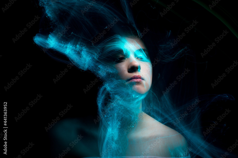 lightpainting portrait, new art direction, long exposure photo without photoshop, light drawing at long exposure	
