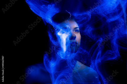 lightpainting portrait, new art direction, long exposure photo without photoshop, light drawing at long exposure 