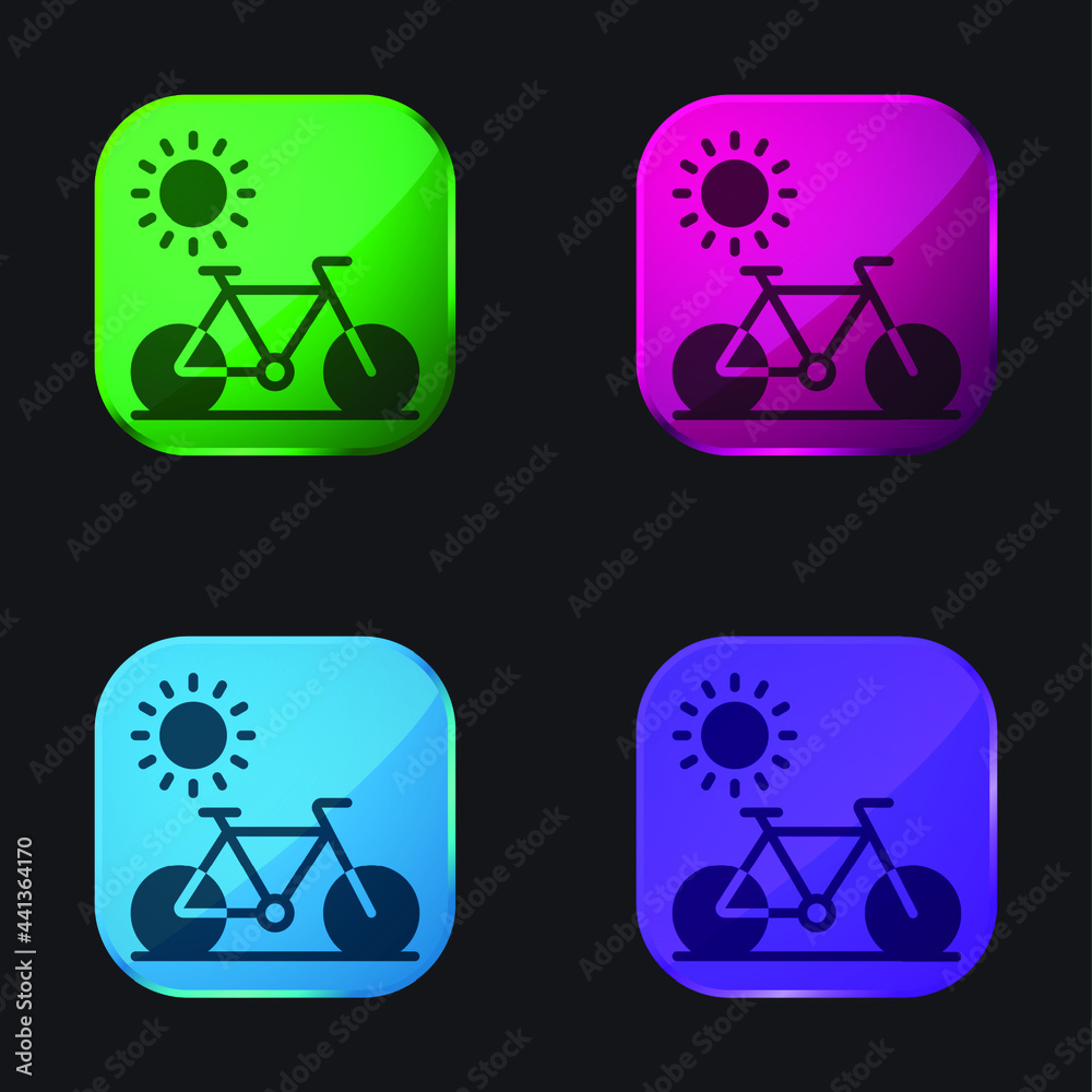 Bike four color glass button icon Bike four color glass button icon