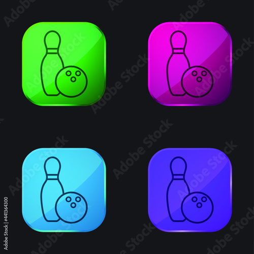 Bowling Bowl And Ball Outline four color glass button icon