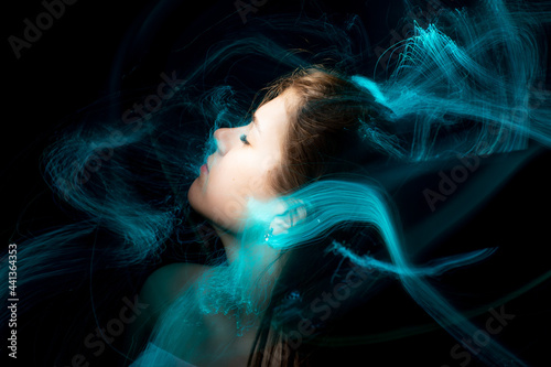 lightpainting portrait, new art direction, long exposure photo without photoshop, light drawing at long exposure 