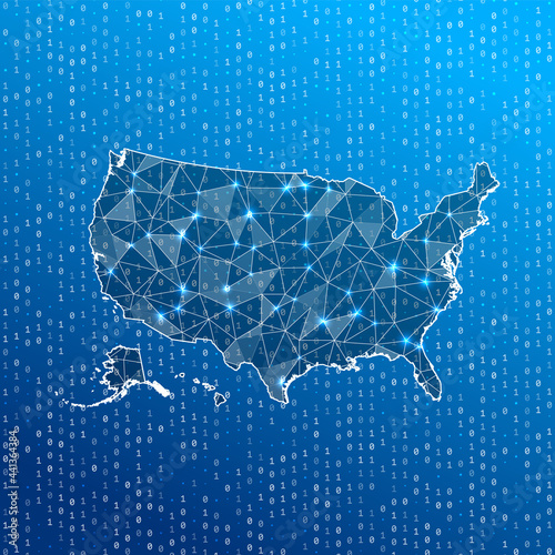 Network map of the USA. Country digital connections map. Technology, internet, network, telecommunication concept. Vector illustration.