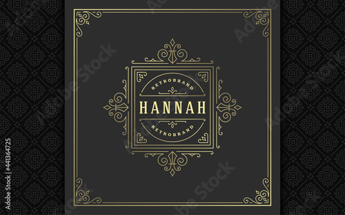 Vintage logo elegant flourishes line art graceful ornaments victorian style vector template design