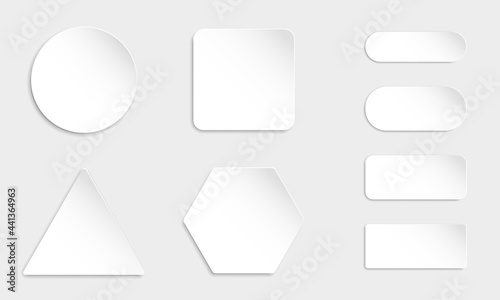 White 3d blank square and rounded button vector set. Button banner round, badge interface for application illustration