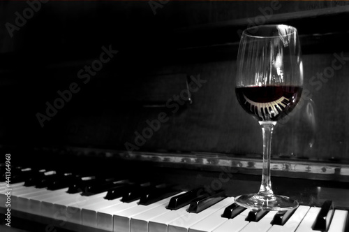 red wine and piano