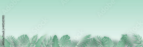 Abstract summer banner design with tropical leaves background