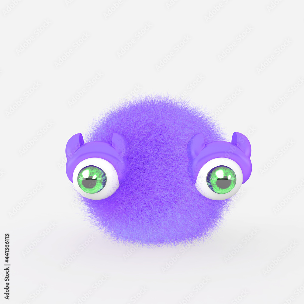 Fototapeta premium Cartoon monster with Wall Background. 3D illustration, 3D rendering 