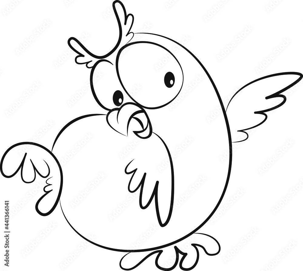 Fototapeta premium Vector dancing owl. Line art sketch of wild bird. Cartoon funny element for design card, print, illustration, poster, invitation