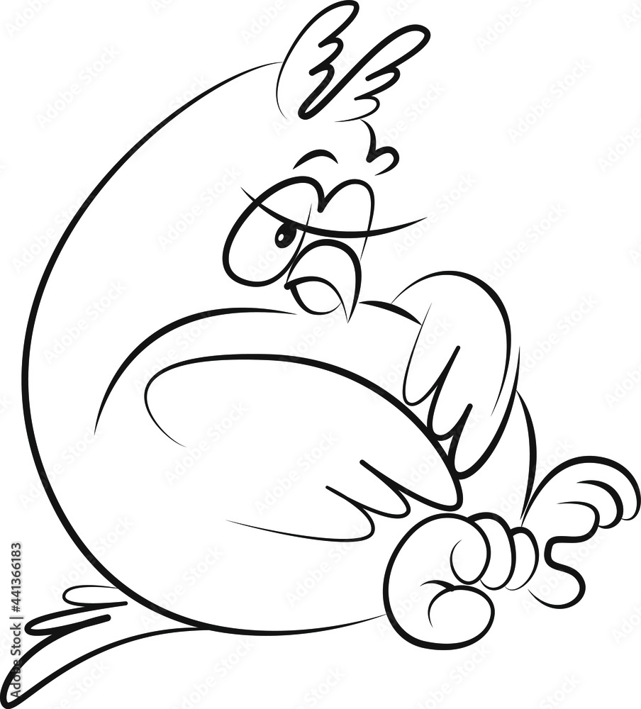 Obraz premium Vector sad or sleepy owl. Line art sketch of wild bird. Cartoon funny element for design card, print, illustration, poster, invitation