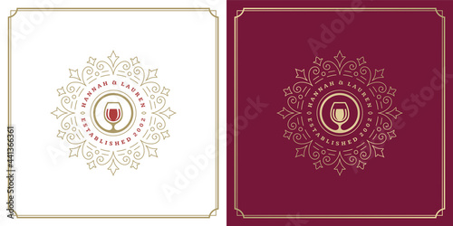 Restaurant logo design vector illustration wine glass stemware silhouette