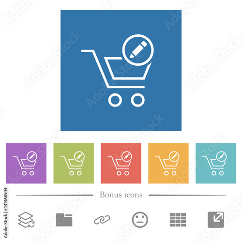 Edit cart items flat white icons in square backgrounds