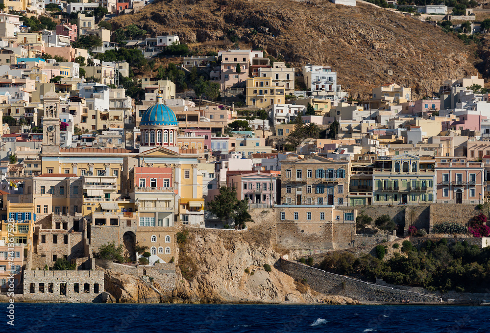 View of Ermoupoli on the Greek island of Syros in the Cyclades archipelago