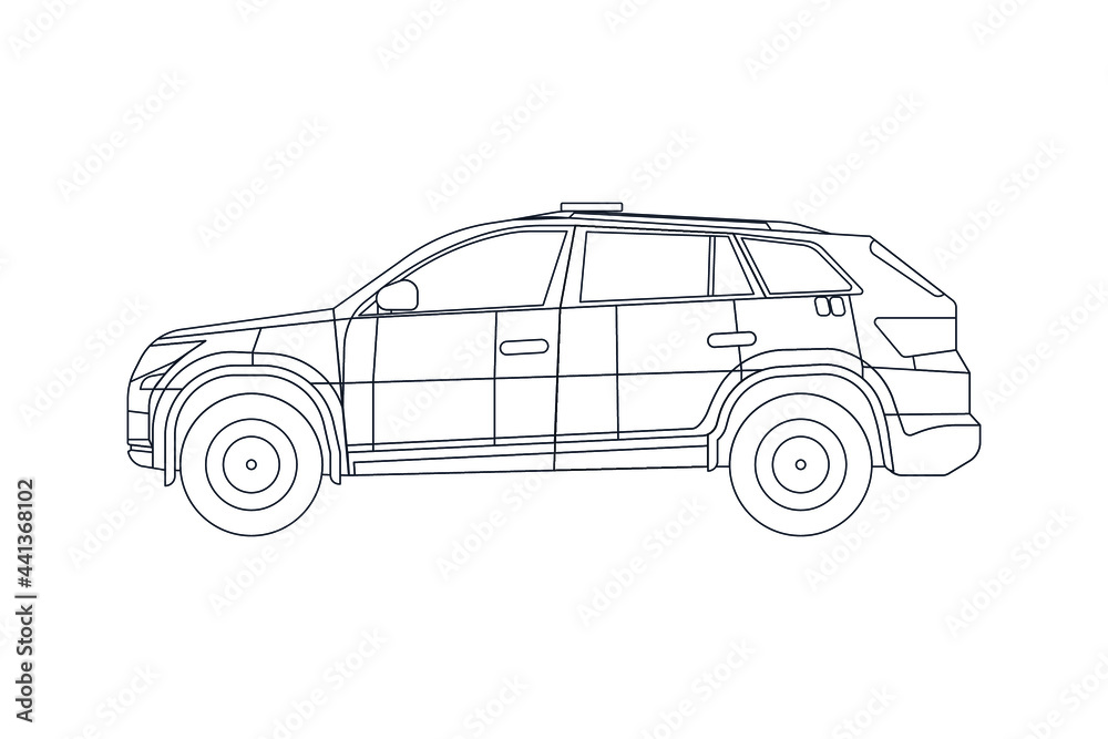 Ambulance Emergency Vehicle in Line. Modern Flat Style Vector Illustration. Social Media Template.
