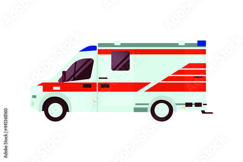Ambulance Emergency Vehicle. Modern Flat Style Vector Illustration. Social Media Template.