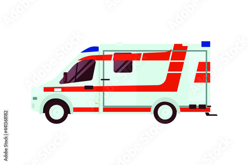 Ambulance Emergency Vehicle. Modern Flat Style Vector Illustration. Social Media Template.