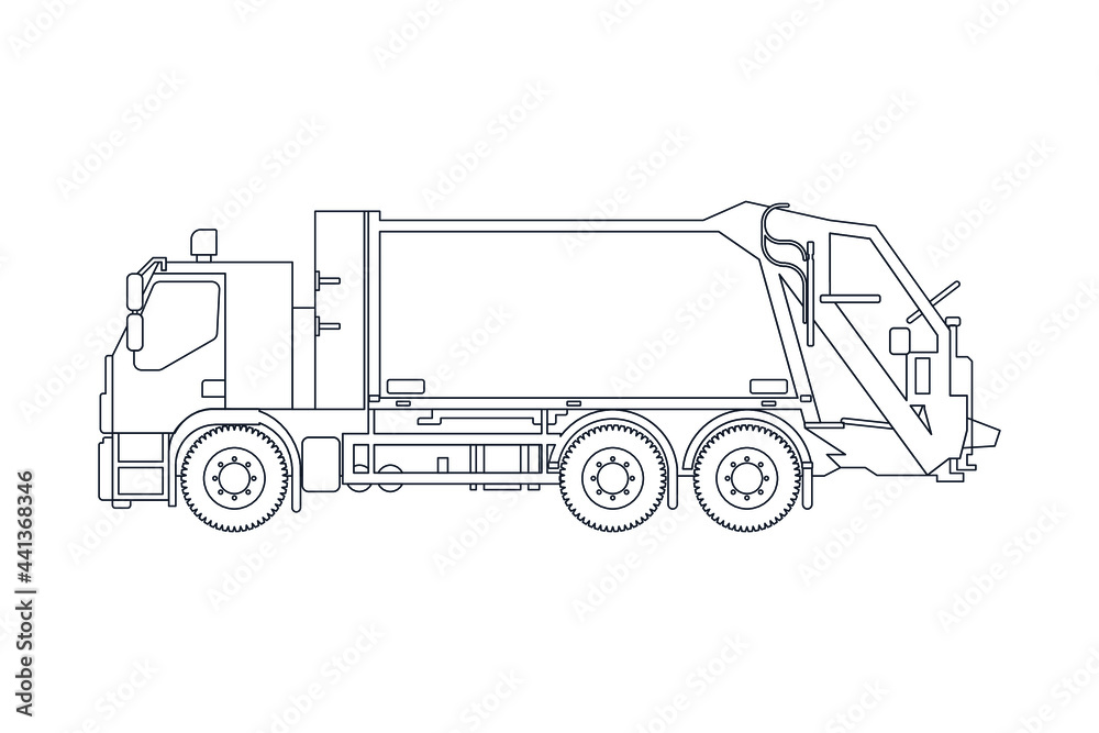 Garbage Truck Vehicle in Line. Modern Flat Style Vector Illustration. Social Media Template. Garbage Truck Vehicle in Line. Modern Flat Style Vector Illustration. Social Media Template.