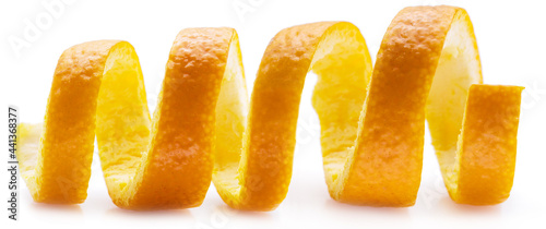 Orange peel or orange twist on white background. Close-up. photo