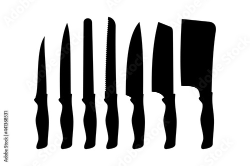 Kitchen knife silhouette vector icon set.