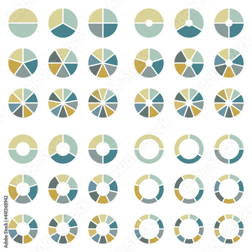 Quadrat Set Tortendiagramme Blau Grün Gelb