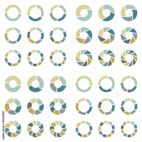 Quadrat Set Tortendiagramme Pfeile Blau Grün Gelb