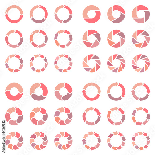 Quadrat Set Tortendiagramme Pfeile Rosa Orange Lila