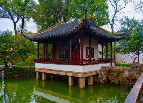 china architecture pavilion in Suzhou garden interesting place for rest, trip, meditation © Pavel