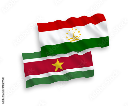 Free Download National vector fabric wave flags of Republic of Suriname and Tajikistan isolated on white background. 1 to 2 proportion. - GFXLoad