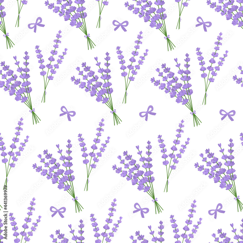 Seamless pattern bouquets lavender flowers vector illustration. Provence wildflowers