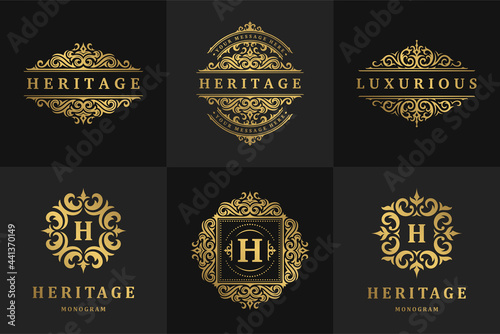 Luxury logos and monograms crest design templates set vector illustration