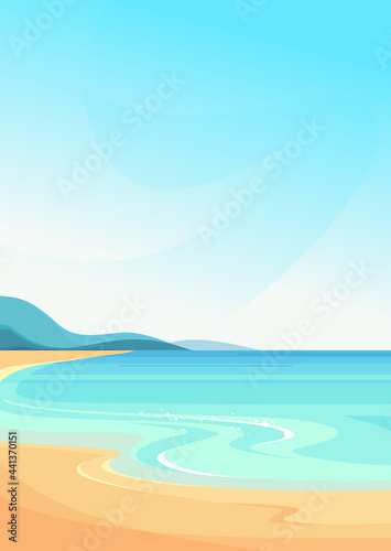 Beach on sunny day. Beautiful seascape in vertical orientation.