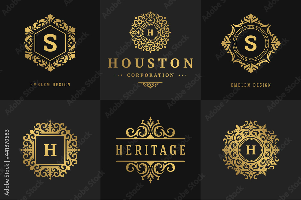 Luxury logos and monograms crest design templates set vector illustration