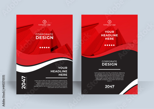 Business book cover design template. Modern annual report design in red theme color