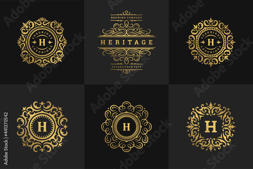 Luxury logos and monograms crest design templates set vector illustration