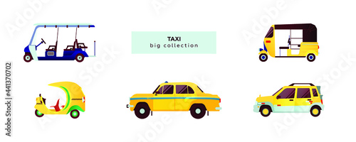 Big Set of Various Type of Taxi Car. Modern Flat Style Vector Illustration.