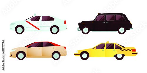 Set of Various Type of Taxi Vehicle. Modern Flat Style Vector Illustration.