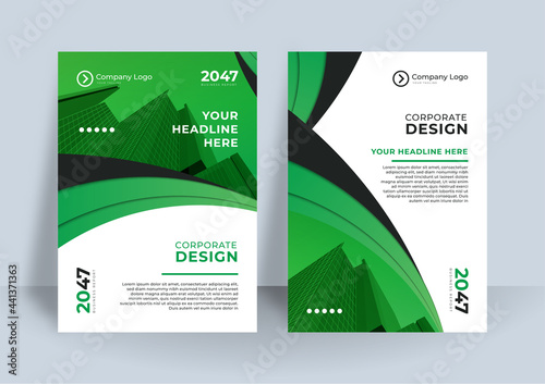 Green corporate book cover design template. Modern annual report business design