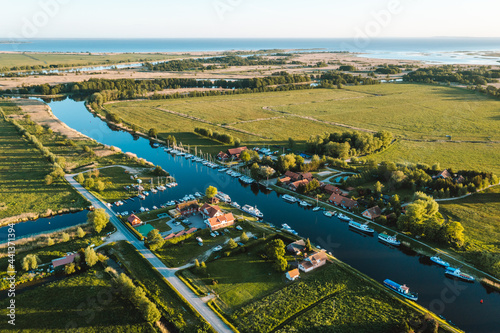 Aerial view of Minija village in Neman delta regional park in Lithuania.