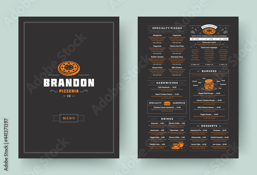 Pizzeria restaurant menu layout design brochure or flyer template vector illustration