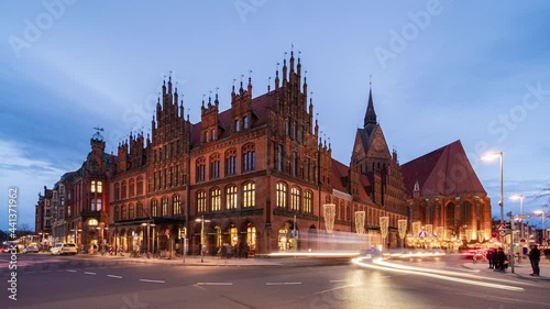 Hannover cityscape Church and Old Town Hal Day to Night Time Lapse, Hannover, Germany photo