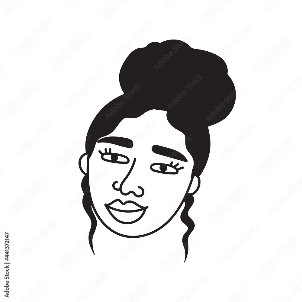 African american woman face, hand drawn logo of negroid race woman with curly hair.Social media avatar, simple icon.Doodle style, minimalism.Isolated.Vector Illustration African american woman face, hand drawn logo of negroid race woman with curly hair.Social media avatar, simple icon.Doodle style, minimalism.Isolated.Vector Illustration