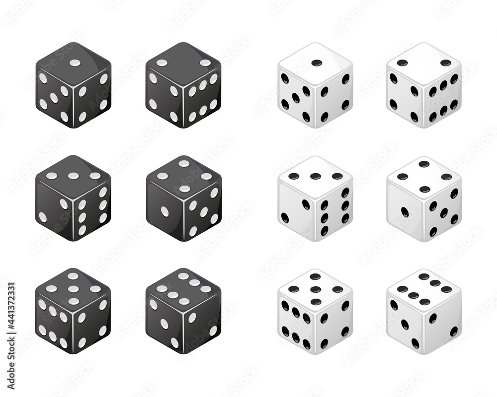 Collection of isometric dice from one to six with different combinations. Stock Vector Adobe Stock