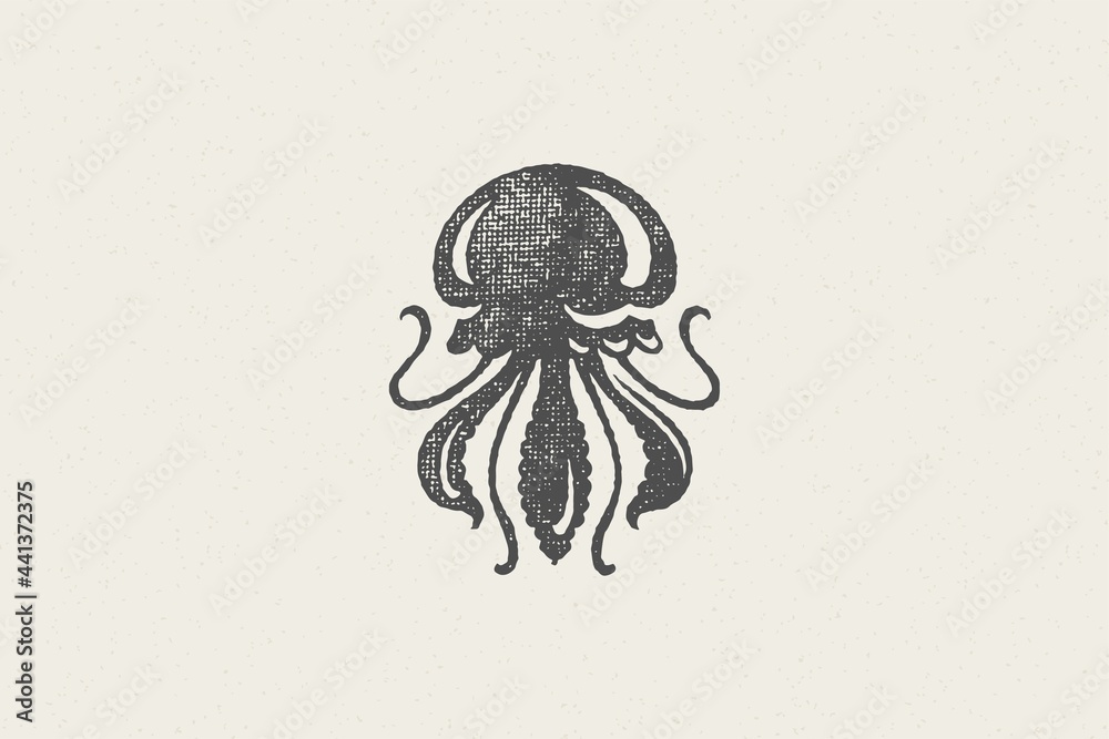Jellyfish silhouette for food market and seafood restaurant hand drawn ...