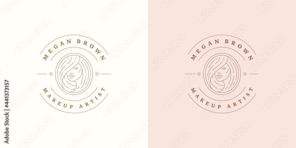 Beauty female portrait logo emblem design template vector illustration in minimal line art style Beauty female portrait logo emblem design template vector illustration in minimal line art style