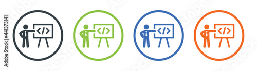 Businessman presenting project for business development icon vector illustration.