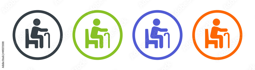 Seniors or old man sitting sign. Priority seating for customers. Vector illustration