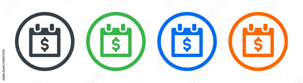 Payday icon. Financial concept. Calendar with dollar symbol isolated on white.