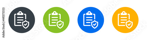 Set of document or report verification icon sign. Insurance policy concept